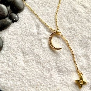 Clearance-  Gold Toned Moon and Star Necklace
